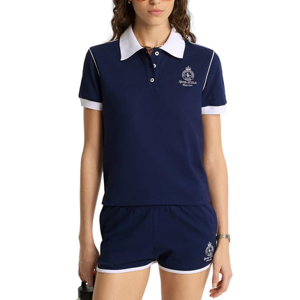 Sporty & Rich Women's Crown 70s Pique Polo Navy/White