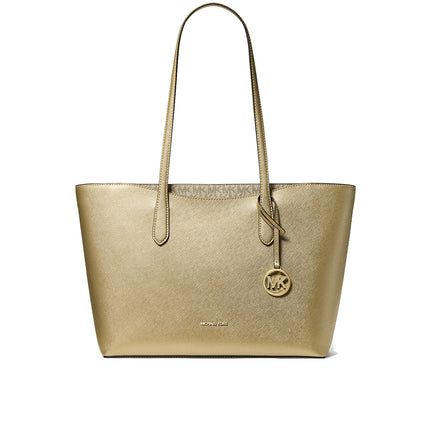 Michael Kors Women's Arden Large Metallic Top-Zip Tote Bag Pale Gold