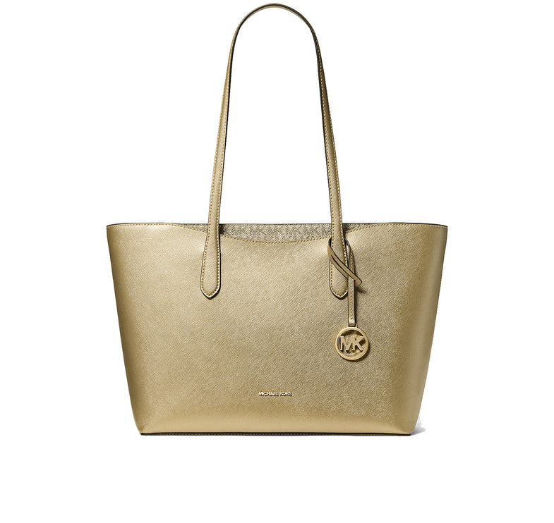 Michael Kors Women's Arden Large Metallic Top-Zip Tote Bag Pale Gold