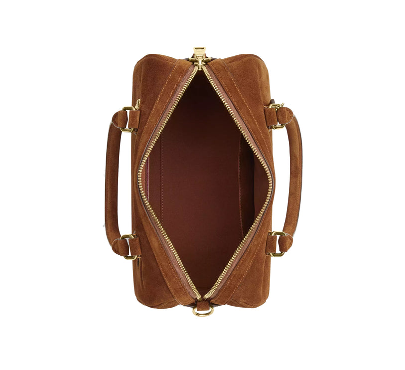 Coach Women's Rowan Satchel Bag Suede/Gold/Warm Brown