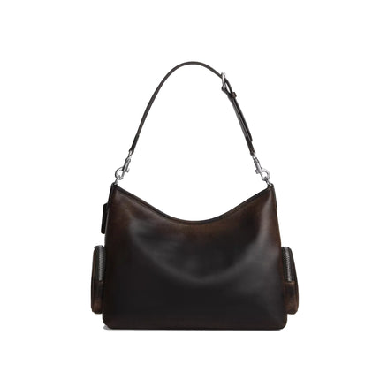 Coach Women's Laurel Shoulder Bag With Pockets In Loved Leather Silver/Black Brown