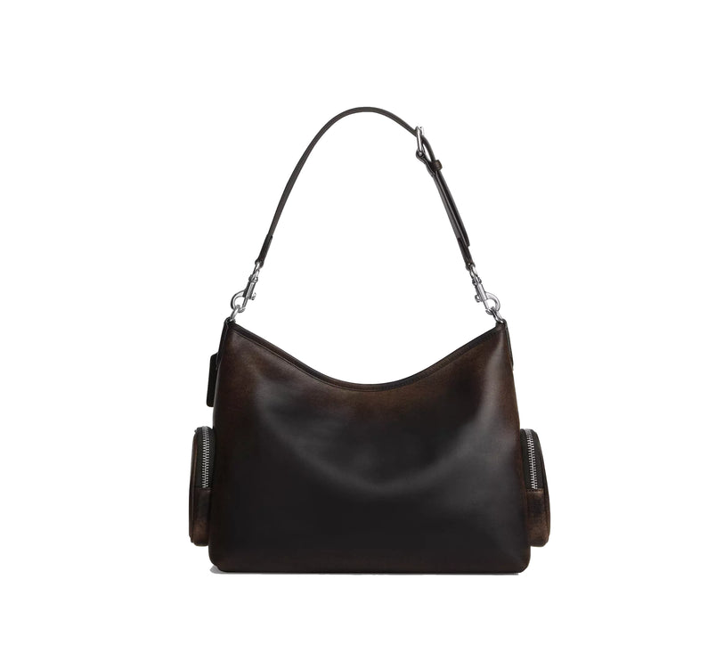 Coach Women's Laurel Shoulder Bag With Pockets In Loved Leather Silver/Black Brown