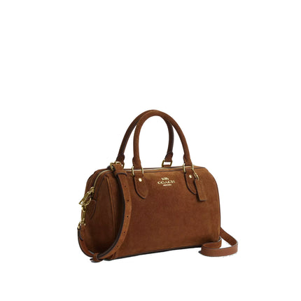 Coach Women's Rowan Satchel Bag Suede/Gold/Warm Brown