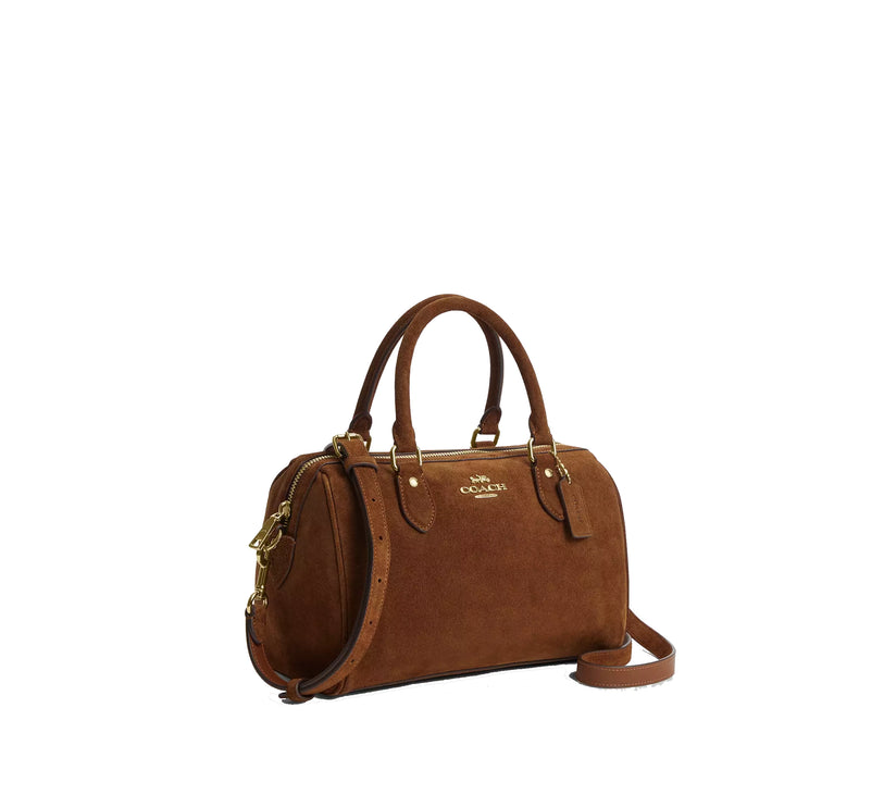 Coach Women's Rowan Satchel Bag Suede/Gold/Warm Brown