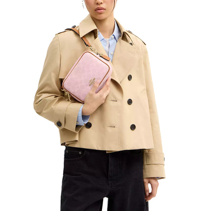 Coach Women's Mini Carey Crossbody Bag In Signature Canvas With Charms Gold/Powder Pink