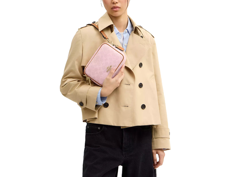 Coach Women's Mini Carey Crossbody Bag In Signature Canvas With Charms Gold/Powder Pink