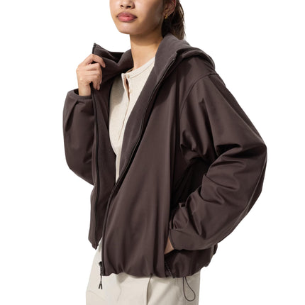 Uniqlo Women's Windproof Fleece Reversible Full-Zip Hoodie 39 Dark Brown