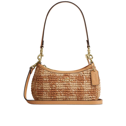 Coach Women's Teri Mini Crossbody Bag With Gingham Print Gold/Tan