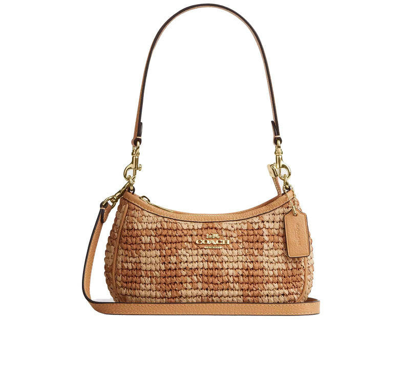 Coach Women's Teri Mini Crossbody Bag With Gingham Print Gold/Tan