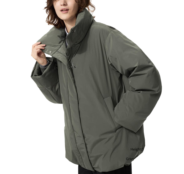 Uniqlo Women's Non-Quilted Down Short Coat 57 Olive
