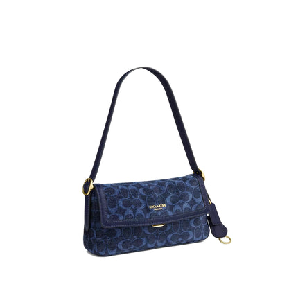Coach Women's Etta Small Flap Shoulder Bag In Signature Chenille Gold/Navy