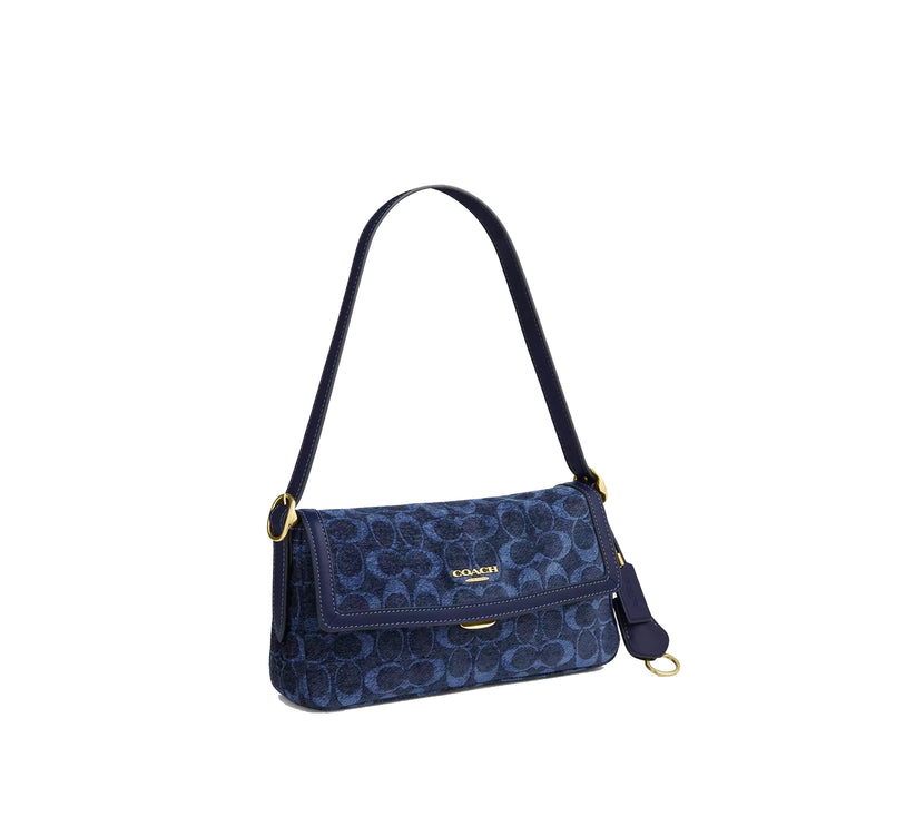 Coach Women's Etta Small Flap Shoulder Bag In Signature Chenille Gold/Navy