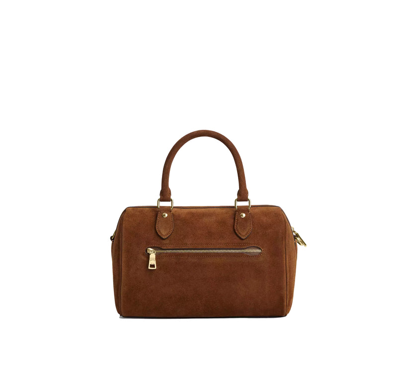 Coach Women's Rowan Satchel Bag Suede/Gold/Warm Brown