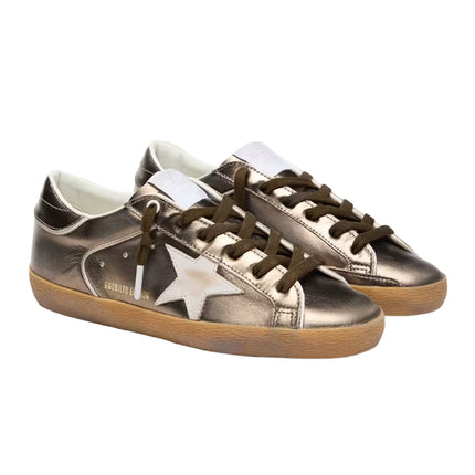 Golden Goose Women's Super-Star Star LTD in Olive-Green Laminated Leather with White Star