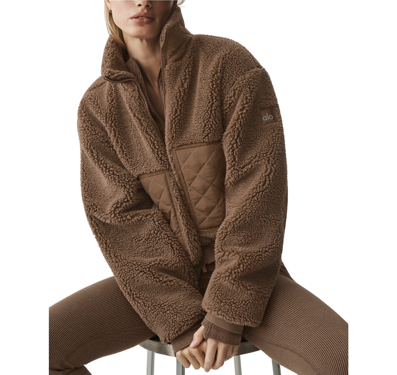 alo Women's Sherpa Edge Bomber Java Brown