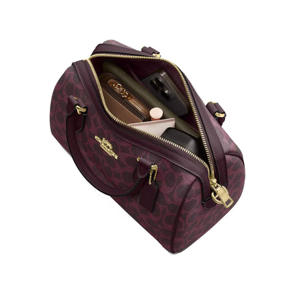 Coach Women's Rowan Satchel Bag In Signature Canvas Gold/Black Currant Multi