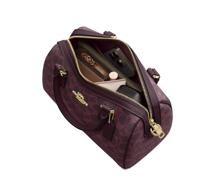 Coach Women's Rowan Satchel Bag In Signature Canvas Gold/Black Currant Multi