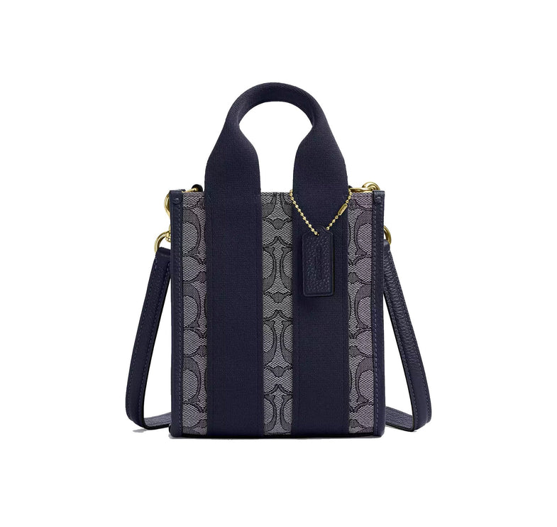 Coach Women's Smith Mini Tote Bag In Signature Jacquard Gold/Navy/Midnight Navy