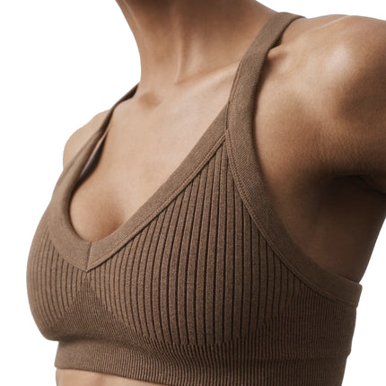 alo Women's Seamless Two Tone Rib Bra Java Brown