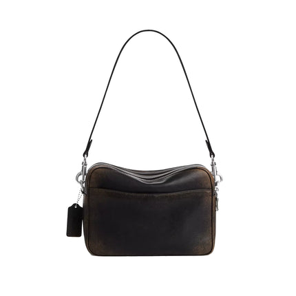 Coach Women's Carey Crossbody Bag In Loved Leather Silver/Black Brown