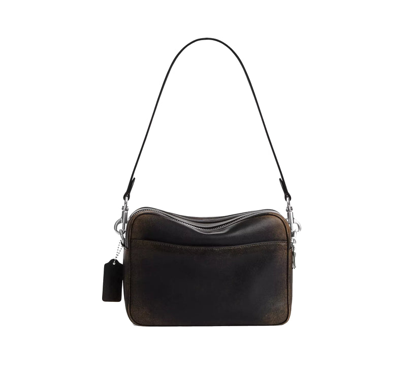 Coach Women's Carey Crossbody Bag In Loved Leather Silver/Black Brown