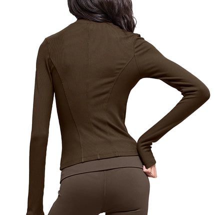 alo Women's Ribbed Mesmerize Mock Neck Long Sleeve Espresso