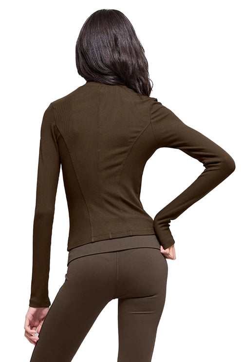 alo Women's Ribbed Mesmerize Mock Neck Long Sleeve Espresso