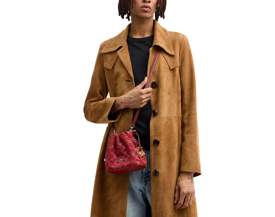 Coach Women's Faye Mini Drawstring Bag In Signature Denim Silver/True Red