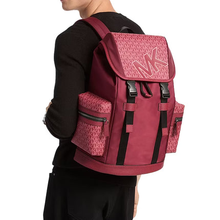 Michael Kors Unisex Cooper Signature Logo and Nylon Backpack Cherry