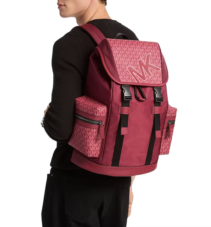 Michael Kors Unisex Cooper Signature Logo and Nylon Backpack Cherry