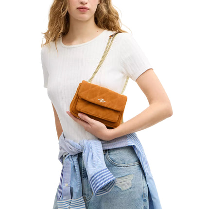 Coach Women's Elodie Crossbody Bag 18 With Quilting  Suede/Gold/Marigold