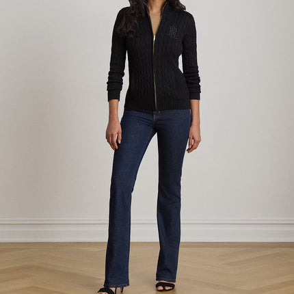 Polo Ralph Lauren Women's Cable-Knit Full-Zip Mockneck Sweater Black