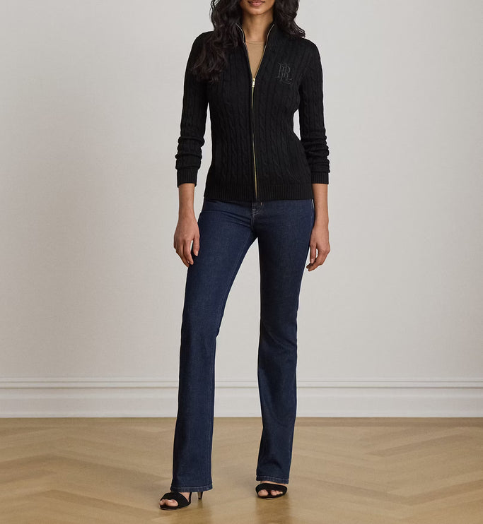 Polo Ralph Lauren Women's Cable-Knit Full-Zip Mockneck Sweater Black