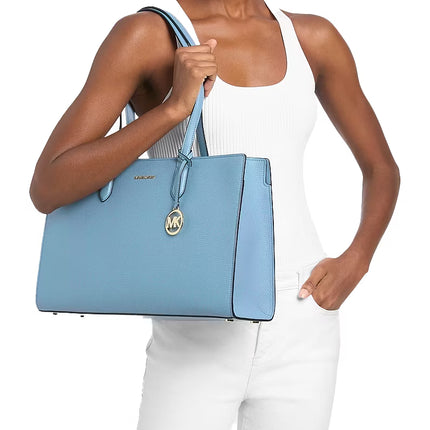 Michael Kors Women's Scarlett Medium Textured Tote Bag Chambray/Gold