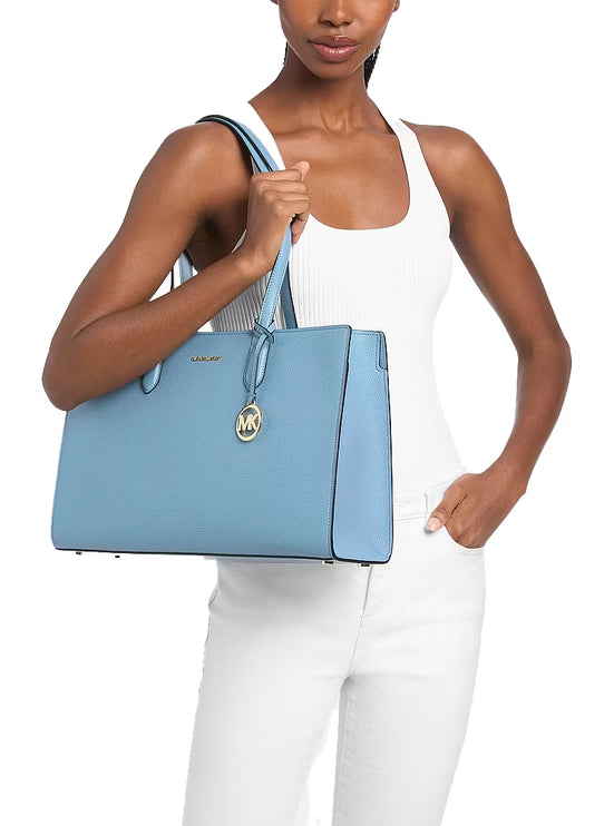 Michael Kors Women's Scarlett Medium Textured Tote Bag Chambray/Gold