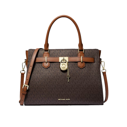 Michael Kors Women's Landon Medium Logo Satchel Bag Brown/Gold