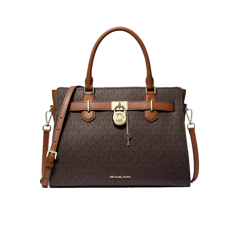 Michael Kors Women's Landon Medium Logo Satchel Bag Brown/Gold