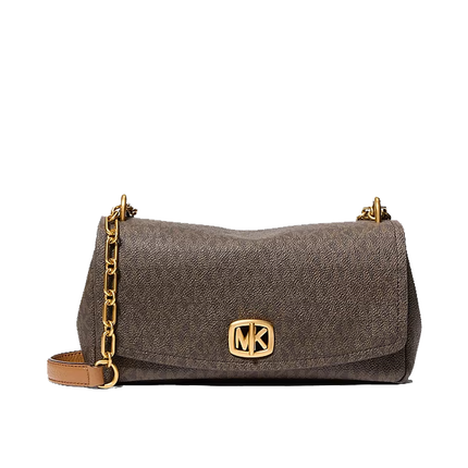Michael Kors Women's Bryant Small Signature Logo Convertible Shoulder Bag Brown/Acorn/Gold