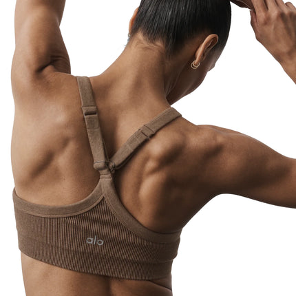 alo Women's Seamless Two Tone Rib Bra Java Brown