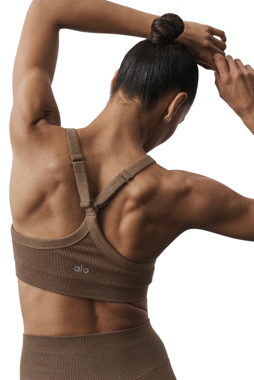 alo Women's Seamless Two Tone Rib Bra Java Brown