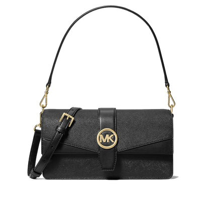 Michael Kors Women's Greenwich Medium Saffiano Leather Shoulder Bag Black/Gold