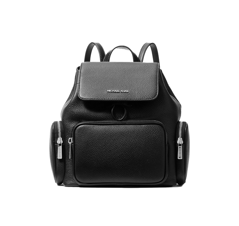 Michael Kors Women's Merritt Small Pebbled Leather Cargo Backpack Black/Silver