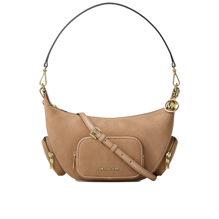 Michael Kors Women's Merritt Medium Suede Convertible Shoulder Bag Camel/Gold