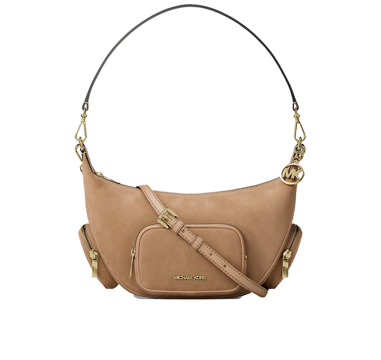 Michael Kors Women's Merritt Medium Suede Convertible Shoulder Bag Camel/Gold