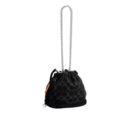 Coach Women's Faye Mini Drawstring Bag In Signature Denim Silver/Black
