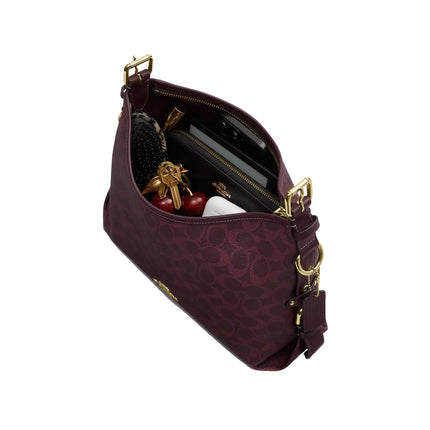 Coach Women's Laurel Shoulder Bag With Buckles In Signature Canvas Gold/Black Currant