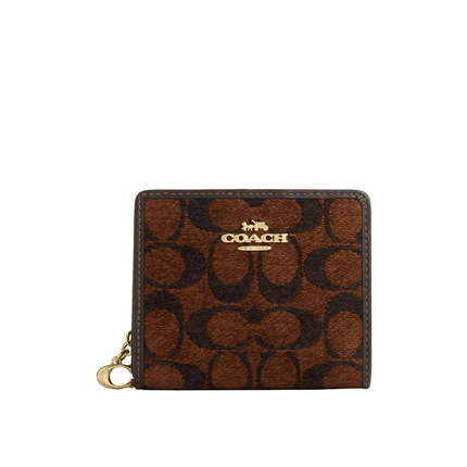Coach Women's Snap Wallet In Signature Chenille Gold/Truffle