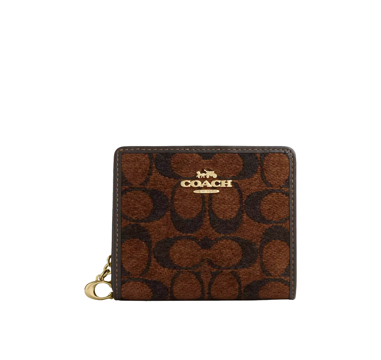 Coach Women's Snap Wallet In Signature Chenille Gold/Truffle