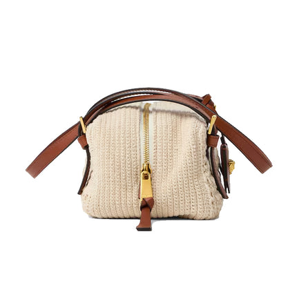Versace Women's Versace Tag Raffia Bowling Bag Beige
