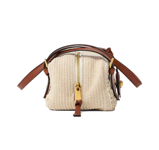 Versace Women's Versace Tag Raffia Bowling Bag Beige
